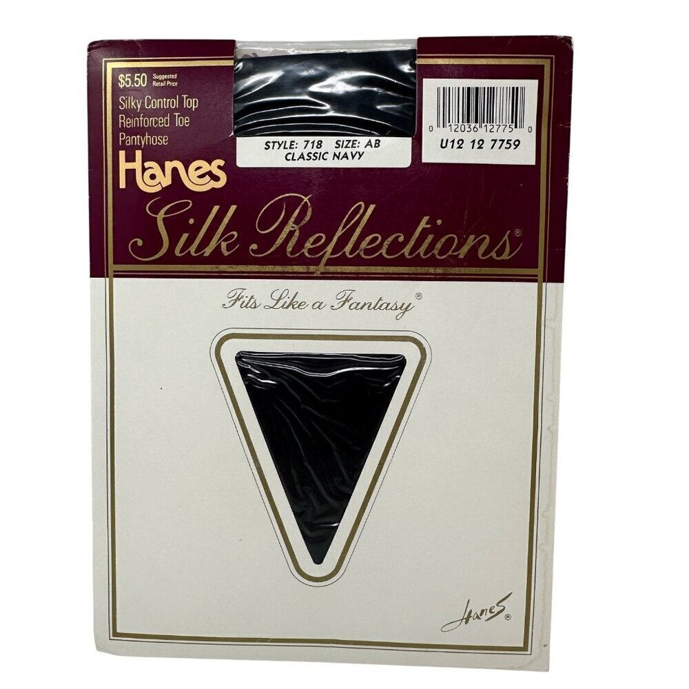 Hanes Silk Reflections Control Top Reinforced Toe Pantyhose Sz AB Classic Navy